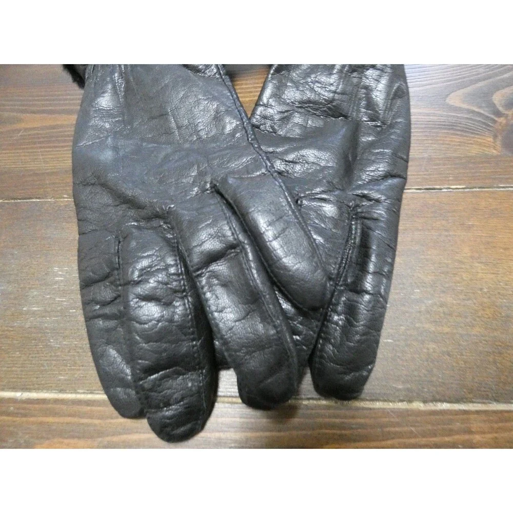 VTG Fownes Women's 8 Black Leather Gloves Faux Fur Lined Cuffs Wrist Length Chic